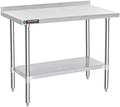 DuraSteel NSF Commercial Kitchen Table - 24 x 48 Inch Cooking Prep Stainless Steel Kitchen Island Workstation w/ Adjustable Under Shelf - Heavy Metal Backsplash Workbench For Restaurant, Home, Garage by DuraSteel