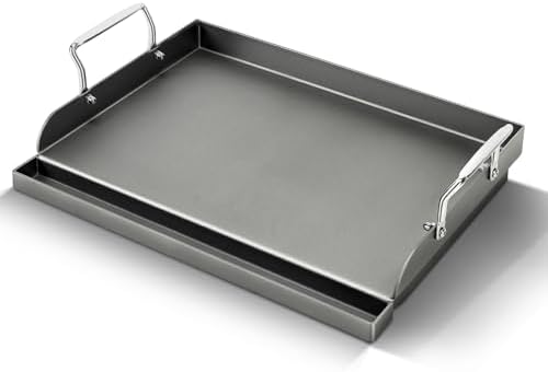 17" x 13" Cast Iron Flat Top Griddle - Oil Coating Non-Toxic - Universal Grill Insert with High Sidewalls, Fits Gas/Charcoal/Electric Grills (Weber, Charbroil, Nexgrill, More) by BLUESGRILLPARTS