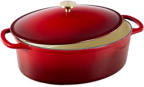 Best Choice Products Oval 7.5 Quart Enamel Cast-Iron Dutch Oven, Heavy-Duty Pre-Seasoned for Baking, Cooking w/Side Handles – Red by BestChoiceProducts
