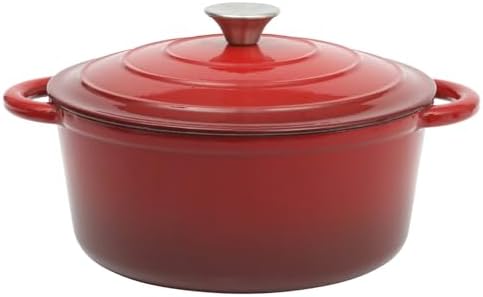 Gibson Home Addlestone 5-Quart Red Enamel Cast Iron Dutch Oven with Lid and Dual Handles – Durable Round Cooking Pot by GibsonHomewares