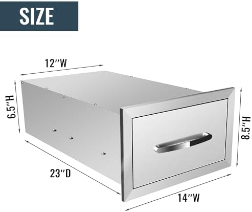 Outdoor Kitchen Drawers Stainless Steel, BBQ Drawer Inserts for Built-in Patio Grill Station, 14''W x 8.5''H x 23''D - Image 3