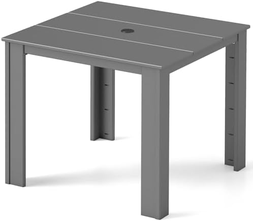 GREENVINES HDPE Outdoor Dining Table w/Umbrella Hole for 4, Gray by GreenVines