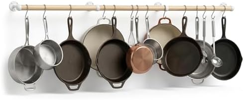 Wooden Pot Rack Wall Mounted - Pans Hanging Rack and Detachable Kitchen Lids Utensils Hanger (Wood color, 50.6inch/3 Pack) by Unknown