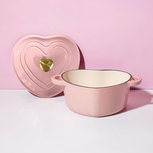 Paris Hilton Enameled Cast Iron Dutch Oven Pot with Lid, Heart-Shaped Dutch Oven, Durable Cast Iron Pot with Dual Handles, Oven Safe to 500°F, Works on All Stovetops, 4-Quart, Pink - Image 7