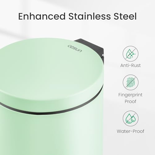 Cesun Small Round Bathroom Trash Can with Lid Soft Close, 1.2 Gal, Green - Image 3