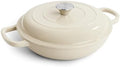 3 Quart Enameled Cast Iron Braiser, Non Stick Enameled Cast Iron Skillet with Lid, Dutch Oven Skillet with lid up to 500°F for Oven, Stove, Grill, Shallow Dutch Oven for Cook, Bake (Beige) by Fijinhom