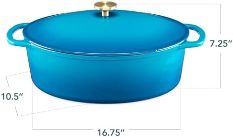 Best Choice Products Oval 7.5 Quart Enamel Cast-Iron Dutch Oven, Heavy-Duty Pre-Seasoned for Baking, Cooking w/Side Handles – Blue - Image 2
