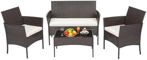 FDW 4-Piece Patio Furniture Set | Brown | Outdoor Wicker Furniture by FDW