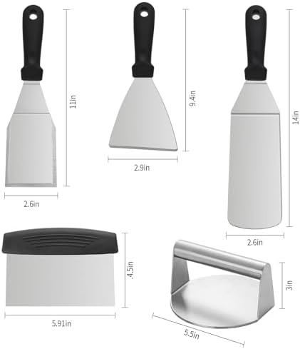 Heavy Duty Stainless Steel Spatula Set - Griddle Scraper & Press - Image 2