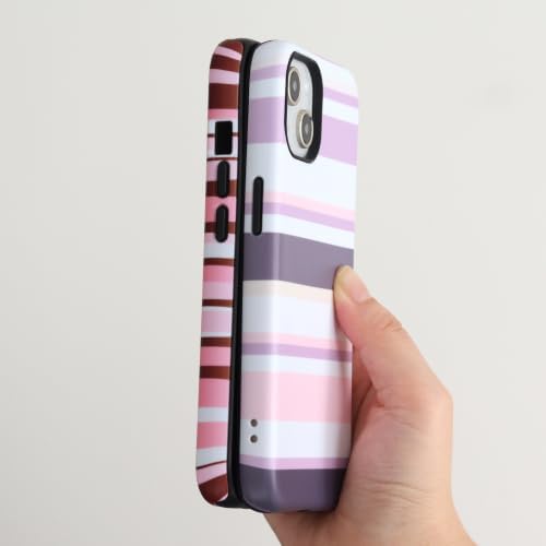 for iPhone 15 Case, Magnetic Matte Frosted Dual-Layer Striped Phone Case for Women, Retro Aesthetic Cover Compatible with MagSafe Accessories - Lavender Mist - Image 4