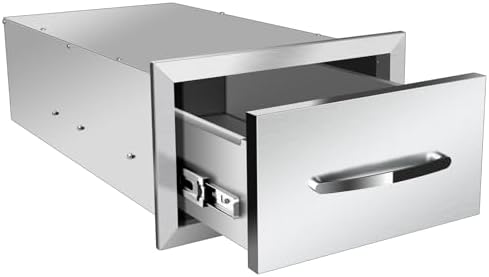 Outdoor Kitchen Drawers, Box Frame Style Flush Mount BBQ Drawer w/Stainless Steel Handle, BBQ Island Drawers For Patio Grill Station,Single Drawer - Image 3