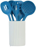 Glad Kitchen Utensils Set, 8pcs - Nonstick Cooking Tools with Utensil Holder - Nylon Spoon, Ladle, Skimmer, Spaghetti Server, and Turner Spatula Set - Dishwasher Safe, Blue by GladTrashFoodStorage
