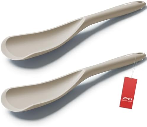 Vovoly Cooking Spoons, Nonstick Silicone Spatula Spoon, 2 pcs, Khaki, 12.6" by VOVOLY