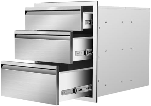 Outdoor Kitchen Drawers Stainless Steel Triple BBQ Drawers Built-in Drawer 18" W x 21" H x 23" D for Outdoor Kitchen Island Patio Grill Station by Unknown