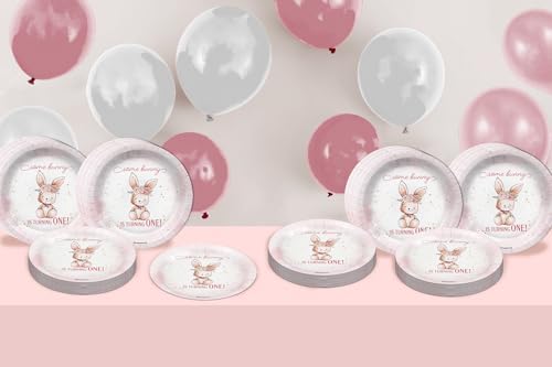 Some Bunny is Turning One First Birthday - 32 Piece Disposable Party Supplies - Decorations for Rabbit 1st Birthday Round Party Plates - Large 9" Paper Plates In Bulk - Image 6