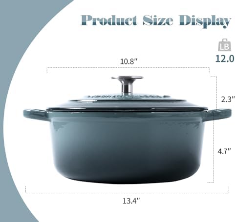 EDGING CASTING Enameled Cast Iron Covered 5.5 Quart Dutch Oven with Dual Handle, Slateblue - Image 2