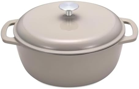 Amazon Basics Enameled Cast Iron Dutch Oven Pot With Lid, 6-Quart, Round, Dual Handles, Heavy-Duty, Oven Safe for Stews, Roasting & Baking, Linen Gray by AmazonBasics