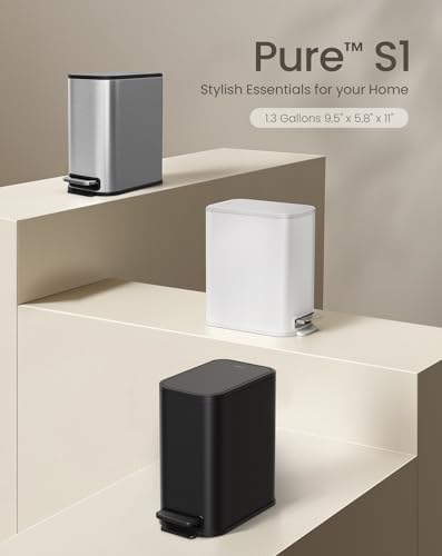 Cesun Small Bathroom Trash Can with Lid Soft Close & Pedal, 1.3 Gal, Silver - Image 7