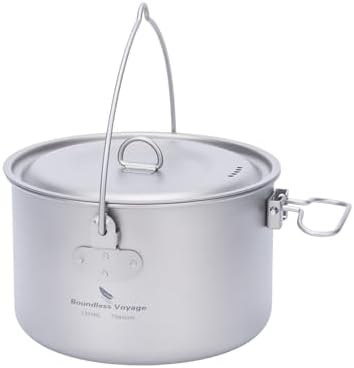 iBasingo 1300ml (44 fl oz) Titanium Bail‑handle Pot Camping Pot Ti2043C by iBasingo