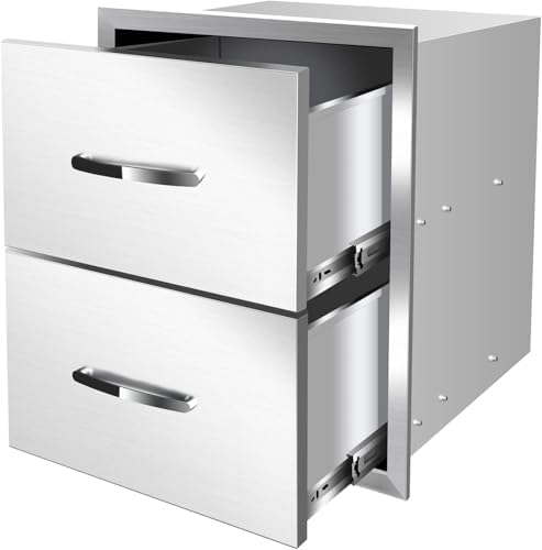 Outdoor Kitchen Drawers, Triple BBQ Drawers Stainless Steel Built-in Drawer For Outdoor Kitchen Island, Patio Grill Station,Double Drawers by OLIPIC