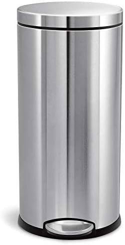 simplehuman Round Step Can, 30L / 8 Gallon Kitchen Trash Can, Iconic Round Shape, 150,000-Step Pedal, Lid Shox® Silent Close, Removable Inner Bucket, Brushed Stainless Steel by Unknown