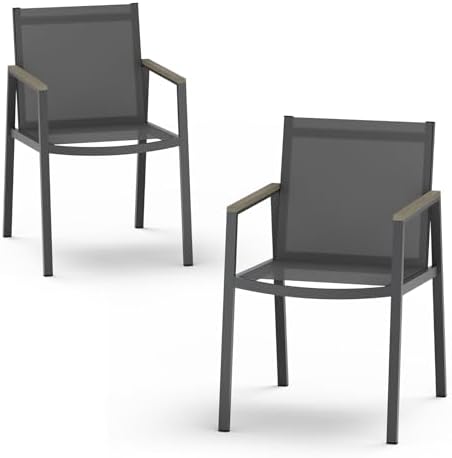 Outdoor Dining Chairs Set of 2, Aluminum Patio Armchairs, All Weather Patio Dining Furniture for Backyard, Deck, Poolside (Gray) by Oasbira