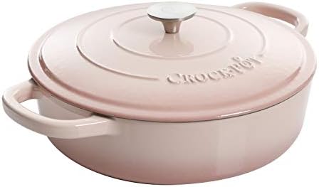 Crock-Pot Artisan 5-Quart Blush Pink Enameled Cast Iron Braiser with Lid – Durable Slow Cooker and Oven Safe Cookware by Crock-PotBrand