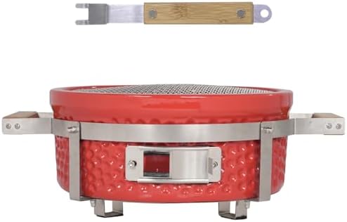 Yakitori Grill, Ceramic Charcoal Tabletop BBQ Grill, 14", Red by AUPLEXKAMADOGRILLCOLTD