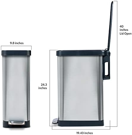 Glad Slim Trash Can with Clorox Odor Protection - Narrow Kitchen Garbage Bin with Soft Close Lid, Step On Foot Pedal and Waste Bag Roll Holder, Stainless Steel, 12 Gallon/45 Liter - Image 4