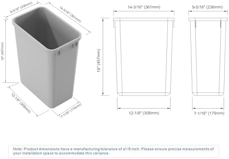 Dowell Wastebasket Trash Container, 35Qt/9Gal, Plastic, Stackable, for Kitchen/Bathroom/Office, Tall&Slim Trash Can 18" H (Grey 4000 35 04) - Image 3
