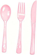 75 Pack Light Pink Heavy Duty Plastic Silverware Set, Disposable Knives, Forks & Spoons, 25 Sets for Birthday, Baby Shower, Camping, Picnic & Party by Unknown