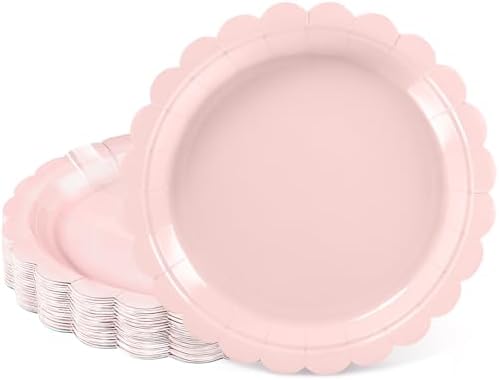 NatNarr 30 Pcs Pink Paper Plates, 7" Scalloped Pink Cake Appetizer Plates by NatNarr