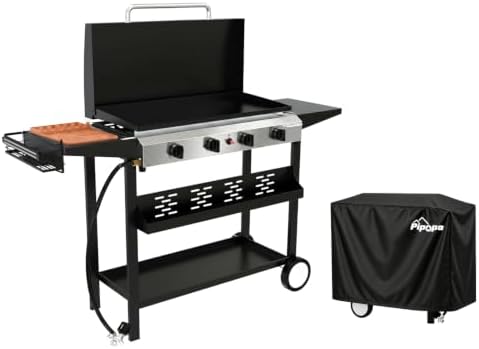 Pipopa 4-Burner Propane Griddle, Portable Flat Top Grill with Wheels & Hood by Pipopa