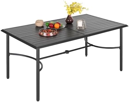 MIXPATIO Patio Table for 6, 67" Black Metal Dining Table w/Umbrella Hole - Image 7