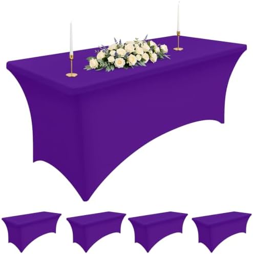 Smiry 5 Pack Spandex Table Cloth 6FT, Elastic Fitted Purple Tablecloth by Smiry