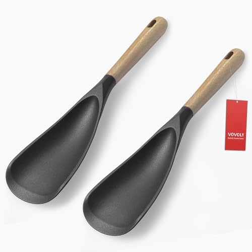 Vovoly Cooking Spoons, Nonstick Silicone Spatula Spoon, 2 pcs, 11", Black by VOVOLY