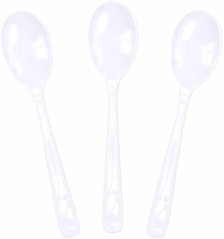 SietDESEO 25 PCS White Plastic Spoons Disposable Utensils Heavy Duty White Spoons Disposable Cutlery for Birthday Wedding Baby Shower Bridal Shower Plastic Silverware by SietDESEO