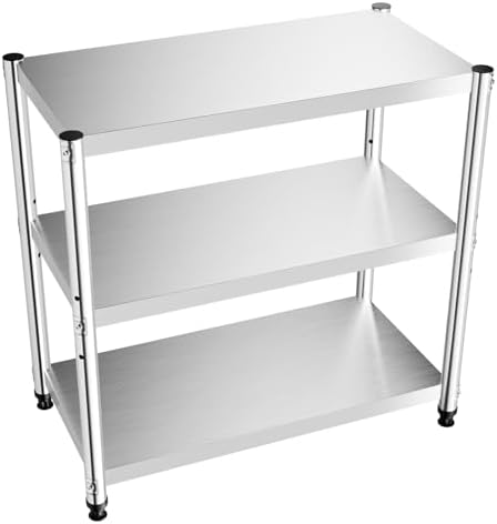 Stainless Steel Table, 3-Shelf Adjustable Heavy Duty Storage Shelving Unit, BBQ Prep Table 31.49 * 31.49 * 15.74in for Garage, Home, Warehouse, and Kitchen by Unknown