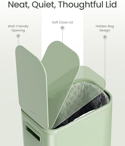 Cesun Small Bathroom Trash Can with Lid Soft Close & Pedal, 1.3 Gal, Green - Image 4