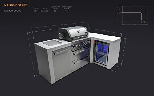 Mont Alpi 82"W x 50"D Deluxe Stainless Steel L-shaped Modular Outdoor Kitchen Island + Infrared Side Burner + Refrigerator + 32"W 4-Burner BBQ Grill + Granite Countertops + Storage Cabinets & Drawers - Image 3