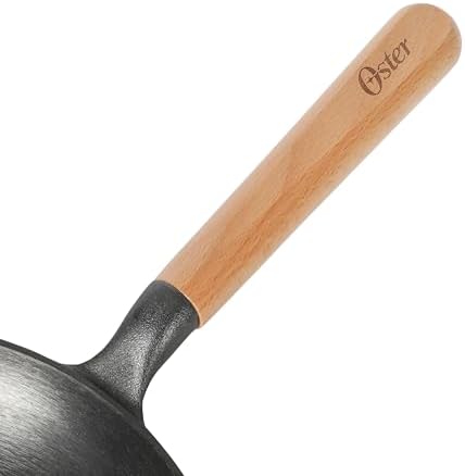 Oster Platinum Flintfield 9.5 Inch Pre-Seasoned Cast Iron Skillet with Wood Handle, Natural Nonstick Lightweight Cast Iron Frying Pan for Searing, Sautéing & Everyday Cooking - Image 7