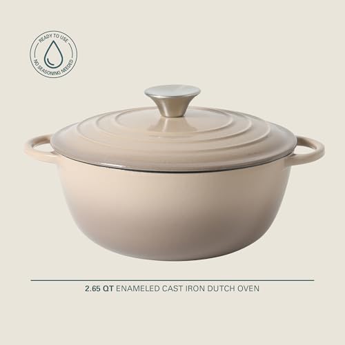 Gibson Home Addlestone 2.65 Qt Enameled Cast Iron Dutch Oven Pot with Lid – Round, Oven Safe to 500°F, Ideal for Bread Baking & Stews - Gradient Taupe - Image 2