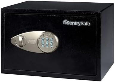 SentrySafe Safe with Digital Keypad Lock, Steel Safe with Interior Lining and Bolt Down Kit for Money, Jewelry, Electronics, 0.58 Cubic Feet, 8.7 x 13.8 x 9.7 Inches, X055 by SentrySafe