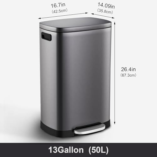 ELPHECO Kitchen Trash Can with Lid 13 Gal Stainless Steel Pedal Garbage Can - Image 4
