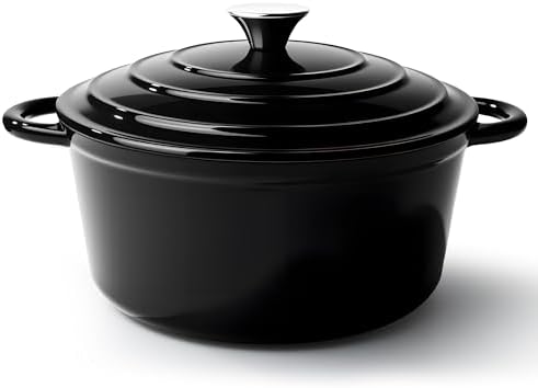 4.5 Quart Dutch Oven Pot with Lid, Non Stick Enameled Cast Iron Dutch Oven for Bread Baking,Heavy-Duty, Oven Safe Ceramic Cookware Up to 500°F for Baking, Braising, Stews, Roasting, Black by Fijinhom