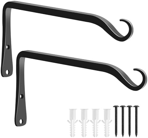 FEED GARDEN 2 Pack 8 Inch Hanging Plant Bracket Wall Hooks Decorative Plant Hangers for Outdoor Hanging Bird Feeders, Wind Chimes, Plant Baskets, Black by FEEDGARDEN