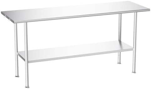 Atelicf NSF Stainless Steel Prep Table 24X72 inch, Rounded Flat Top by Atelicf