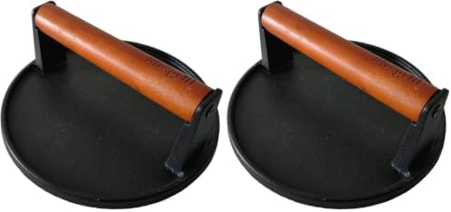Firsgrill Burger Press 7.08" Round,Heavy-Duty Cast Iron Smash Burger Press Meat Steak With Wood Handle for Blackstone Camp chef Pitboss Weber Griddle Grills(Round) (Pack of 2) by ProfessionalGrillpartsLiving