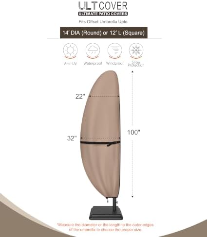 ULTCOVER Patio Parasol 600D Waterproof Outdoor Offset Banana Style Umbrella Cover - Fits Cantilever Offset Umbrella 12-14 Feet (Pack of 2) - Image 3