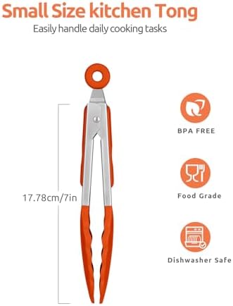 U-Taste Kitchen Tong for Cooking, 600ºF Heat-Resistant Silicone, 7in/Orange - Image 2